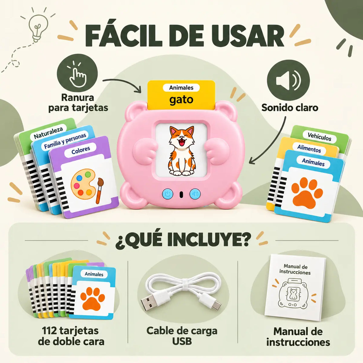 Lector Educativo Bilingüe con Sonidos 224 Palabras