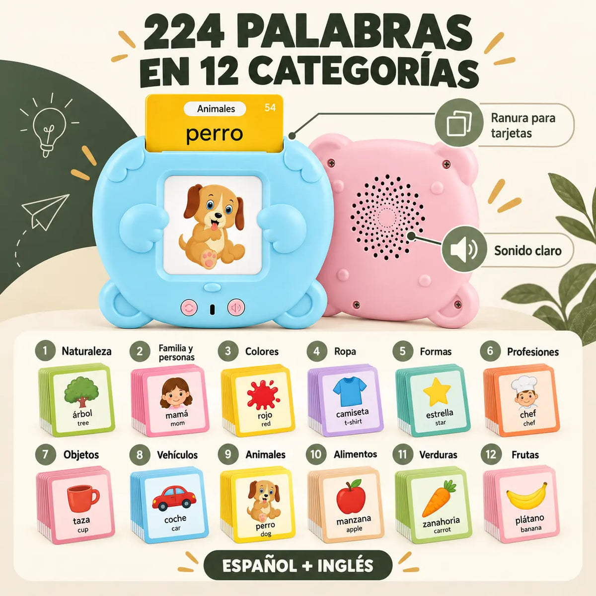 Lector Educativo Bilingüe con Sonidos 224 Palabras